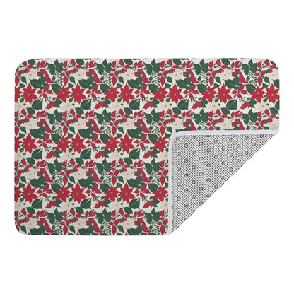Red and White Poinsettia Flowers Plush Indoor Doormat - DeRose Seasonal