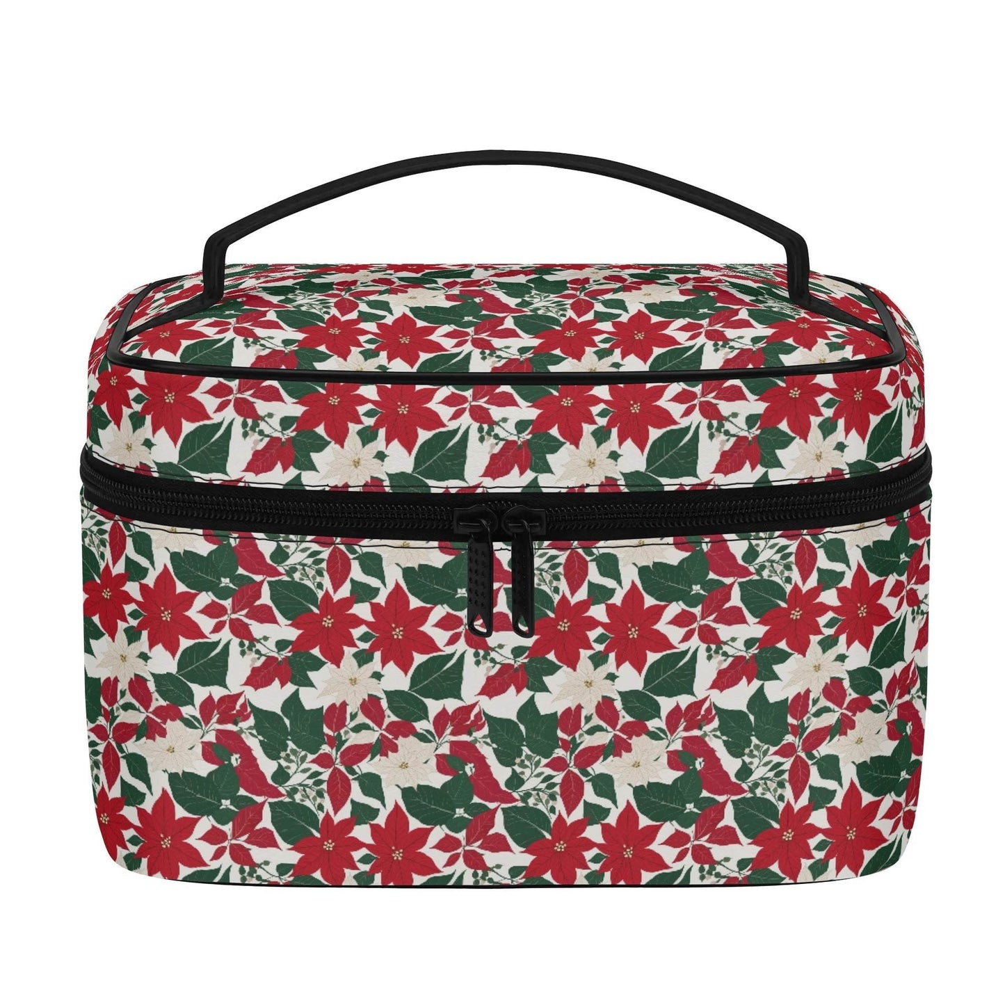 Red and White Poinsettia Leather Cosmetic Bag - DeRose Seasonal