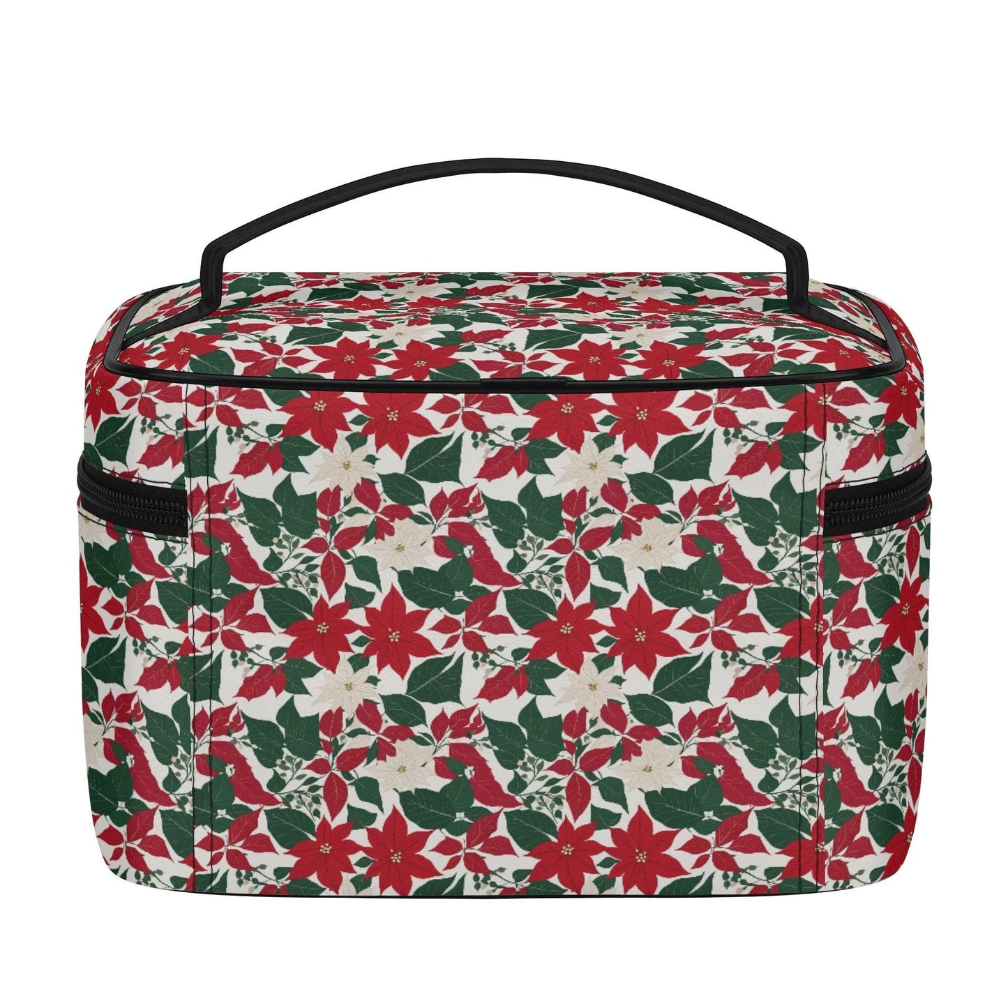 Red and White Poinsettia Leather Cosmetic Bag - DeRose Seasonal