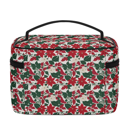 Red and White Poinsettia Leather Cosmetic Bag - DeRose Seasonal