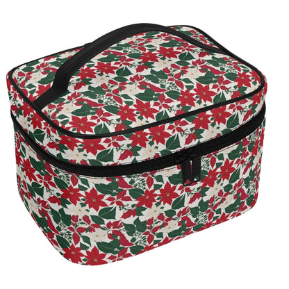 Red and White Poinsettia Leather Cosmetic Bag - DeRose Seasonal