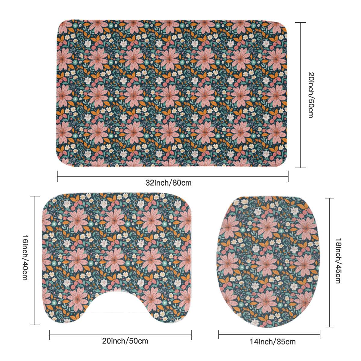 Wild Flowers Bathroom Four-Piece Set(Shower Curtain + Toilet Cover Mat + Toilet Foot Mat + Floor Mat)| Polyester - DeRose Seasonal