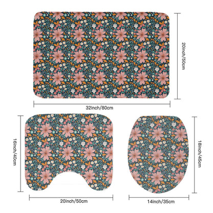 Wild Flowers Bathroom Four-Piece Set(Shower Curtain + Toilet Cover Mat + Toilet Foot Mat + Floor Mat)| Polyester - DeRose Seasonal