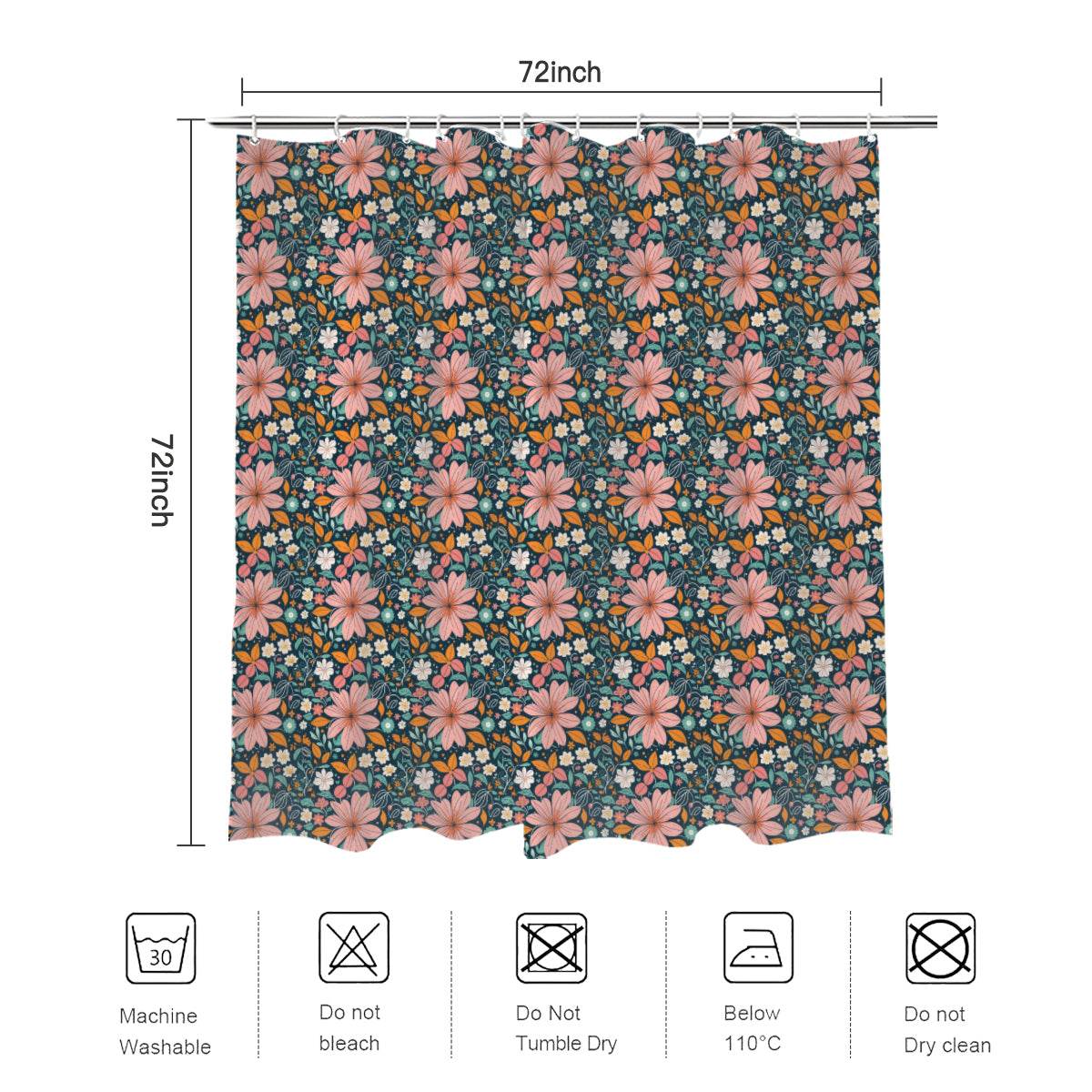 Wild Flowers Bathroom Four-Piece Set(Shower Curtain + Toilet Cover Mat + Toilet Foot Mat + Floor Mat)| Polyester - DeRose Seasonal