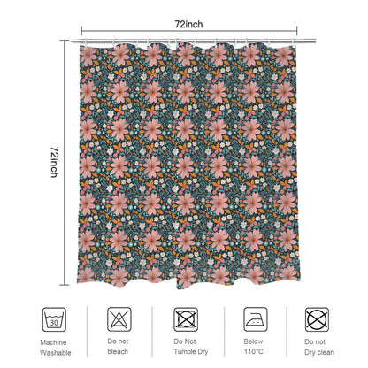 Wild Flowers Bathroom Four-Piece Set(Shower Curtain + Toilet Cover Mat + Toilet Foot Mat + Floor Mat)| Polyester - DeRose Seasonal