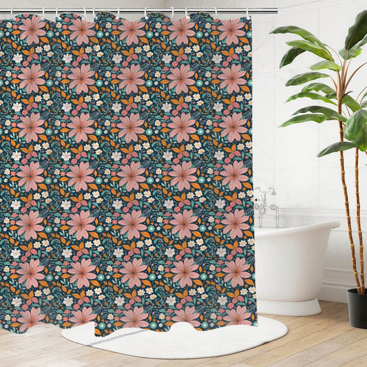 Wild Flowers Bathroom Four-Piece Set(Shower Curtain + Toilet Cover Mat + Toilet Foot Mat + Floor Mat)| Polyester - DeRose Seasonal