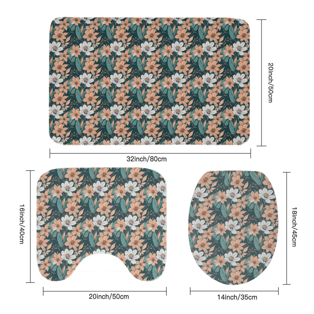 Pastel Floral Bathroom Four-Piece Set(Shower Curtain + Toilet Cover Mat + Toilet Foot Mat + Floor Mat)| Polyester - DeRose Seasonal