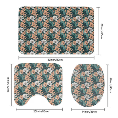 Pastel Floral Bathroom Four-Piece Set(Shower Curtain + Toilet Cover Mat + Toilet Foot Mat + Floor Mat)| Polyester - DeRose Seasonal