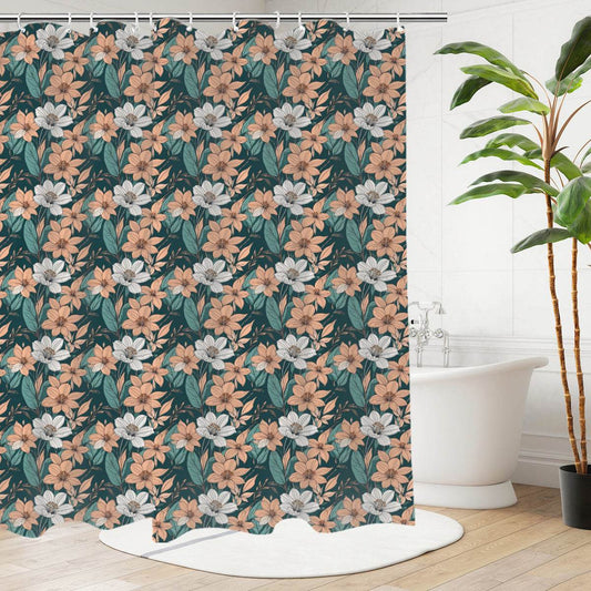 Pastel Floral Bathroom Four-Piece Set(Shower Curtain + Toilet Cover Mat + Toilet Foot Mat + Floor Mat)| Polyester - DeRose Seasonal