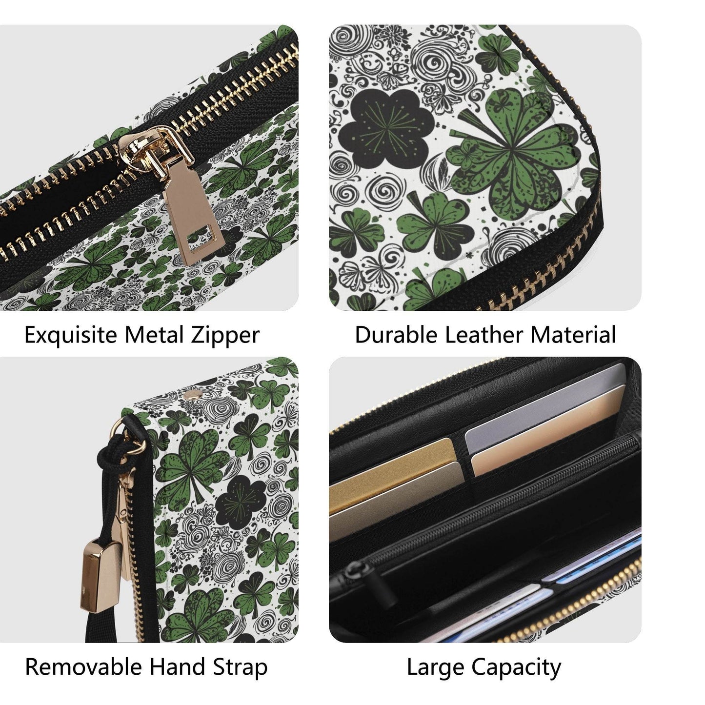 Scribble Clover Leather Women's Zipper Wristlet Wallet - DeRose Seasonal