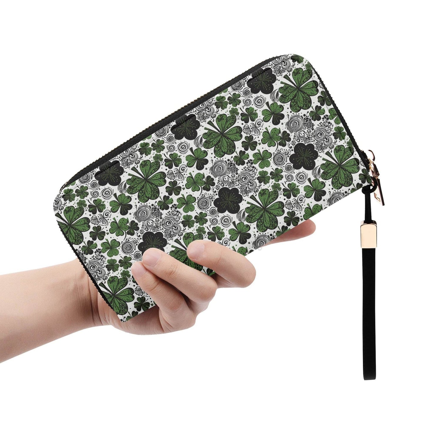 Scribble Clover Leather Women's Zipper Wristlet Wallet - DeRose Seasonal