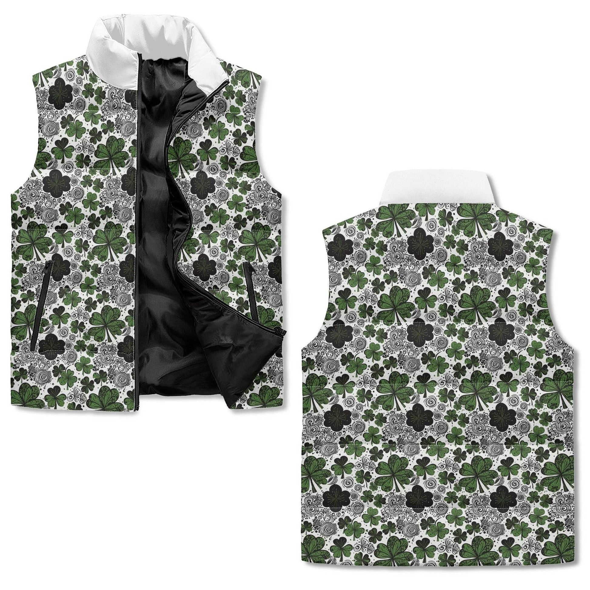 Scribble Clover Unisex Lightweight Stand Collar Zip Up Puffer Vest - DeRose Seasonal