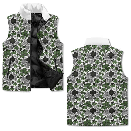 Scribble Clover Unisex Lightweight Stand Collar Zip Up Puffer Vest - DeRose Seasonal