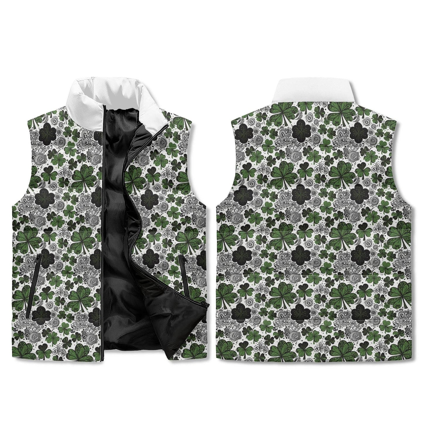 Scribble Clover Unisex Lightweight Stand Collar Zip Up Puffer Vest - DeRose Seasonal