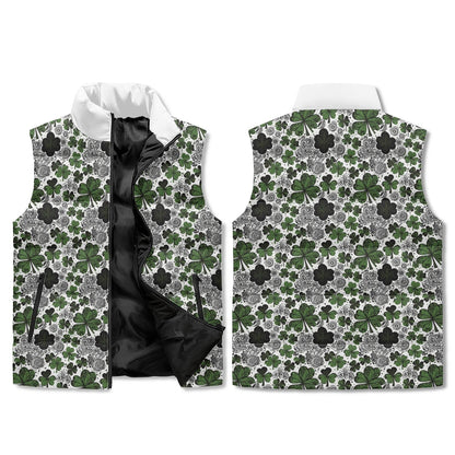 Scribble Clover Unisex Lightweight Stand Collar Zip Up Puffer Vest - DeRose Seasonal