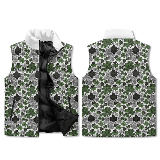 Scribble Clover Unisex Lightweight Stand Collar Zip Up Puffer Vest - DeRose Seasonal
