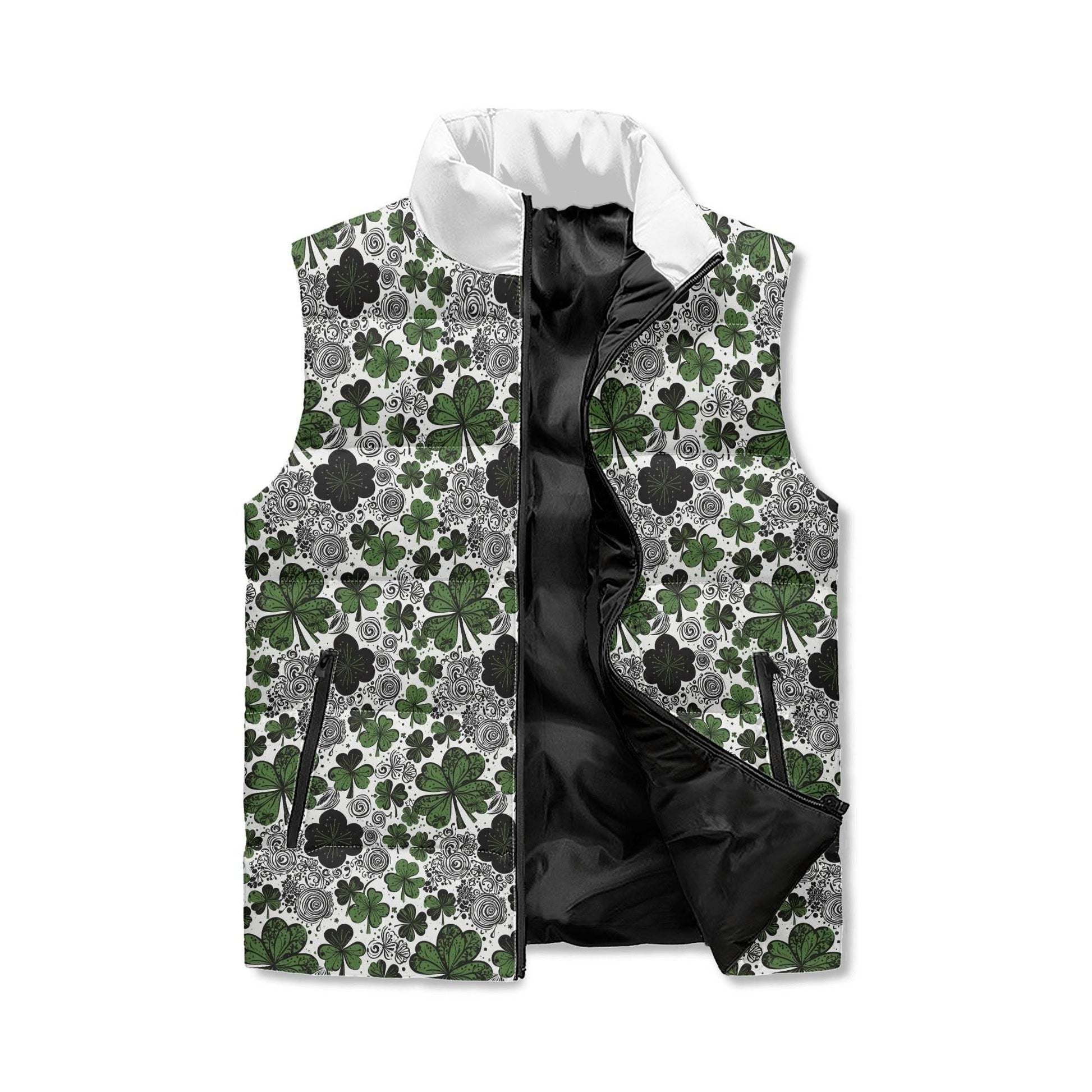 Scribble Clover Unisex Lightweight Stand Collar Zip Up Puffer Vest - DeRose Seasonal