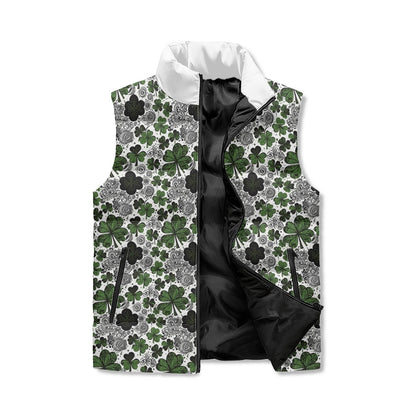 Scribble Clover Unisex Lightweight Stand Collar Zip Up Puffer Vest - DeRose Seasonal