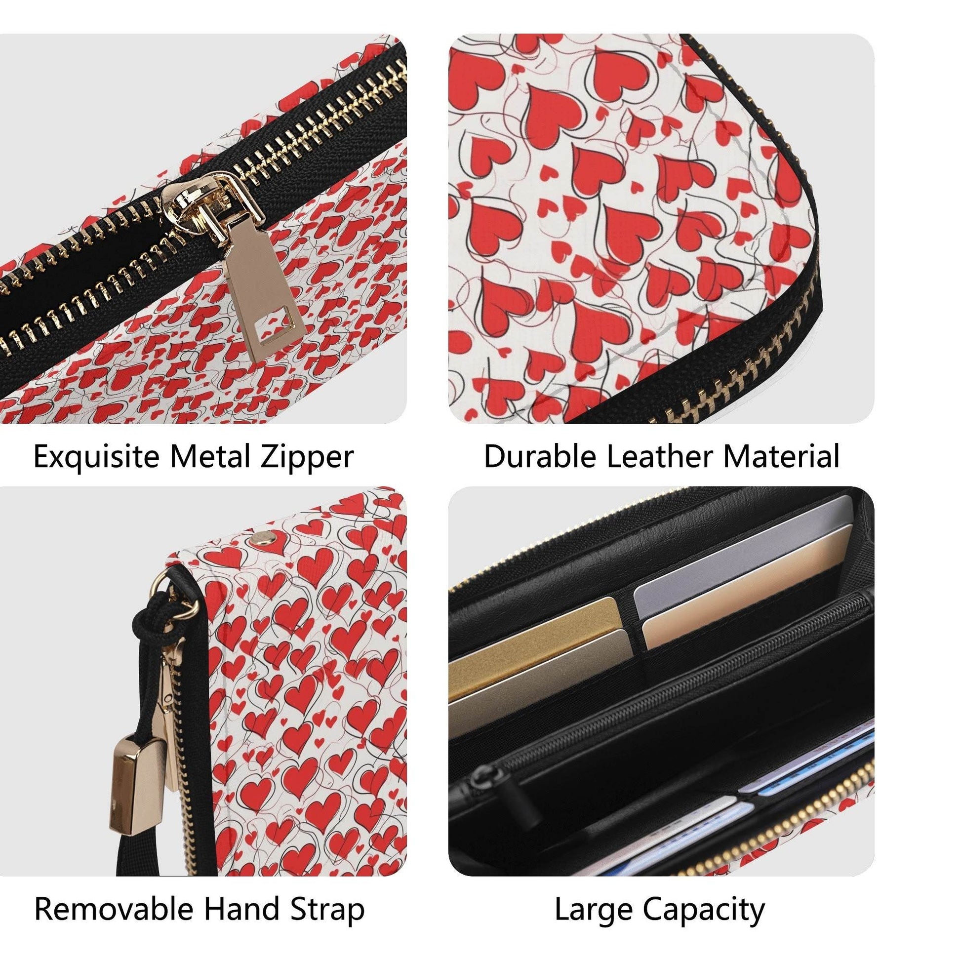 Scribble Hearts Women's Leather Zipper Wristlet Wallet - DeRose Seasonal