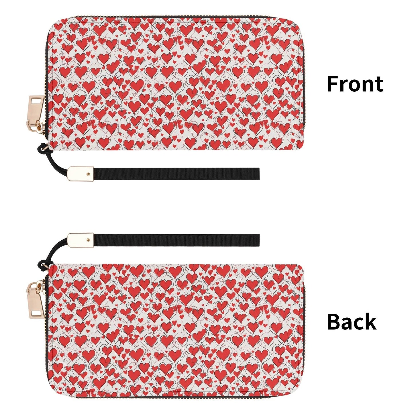 Scribble Hearts Women's Leather Zipper Wristlet Wallet - DeRose Seasonal