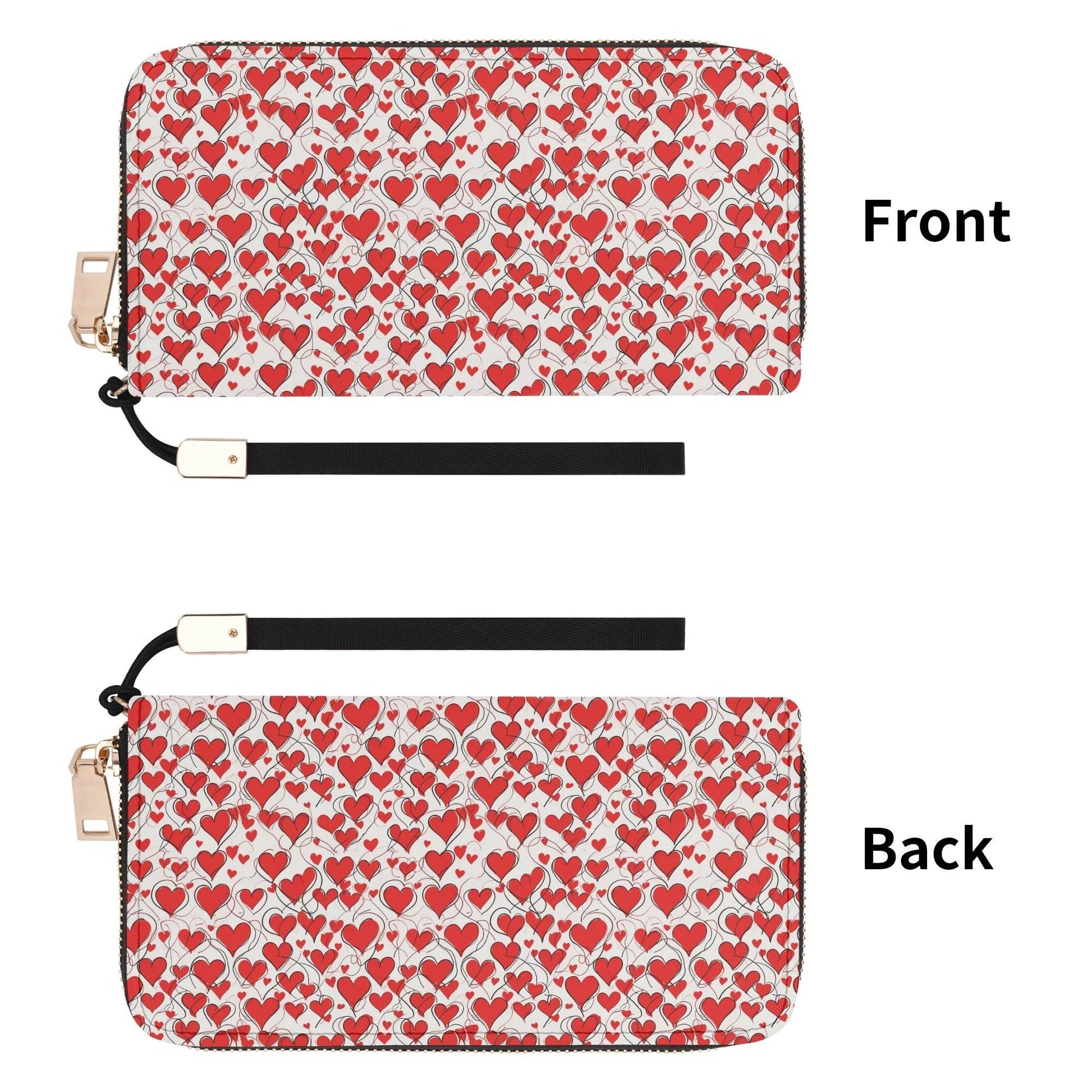 Scribble Hearts Women's Leather Zipper Wristlet Wallet - DeRose Seasonal