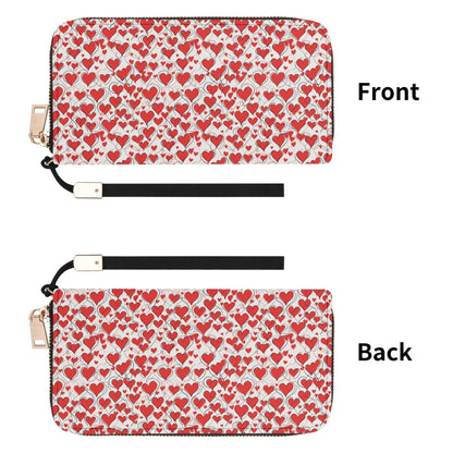 Scribble Hearts Women's Leather Zipper Wristlet Wallet - DeRose Seasonal