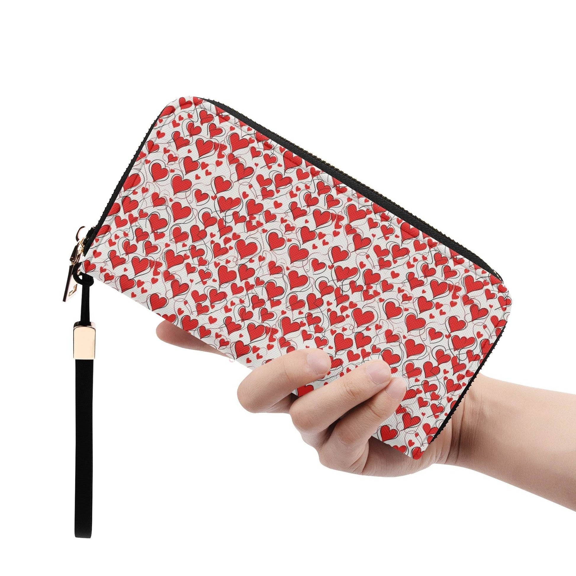 Scribble Hearts Women's Leather Zipper Wristlet Wallet - DeRose Seasonal