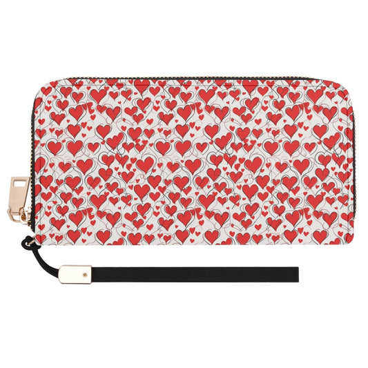 Scribble Hearts Women's Leather Zipper Wristlet Wallet - DeRose Seasonal