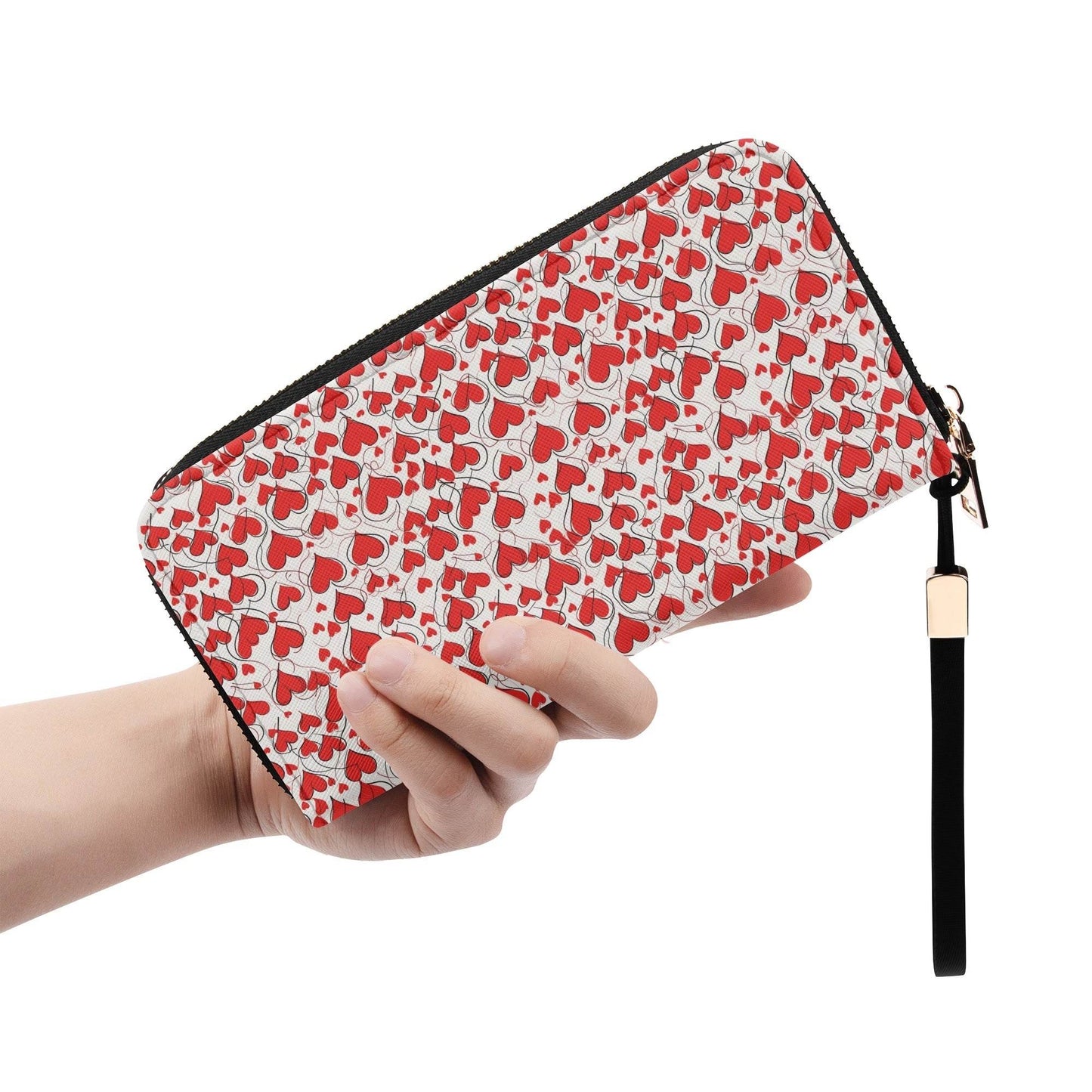 Scribble Hearts Women's Leather Zipper Wristlet Wallet - DeRose Seasonal
