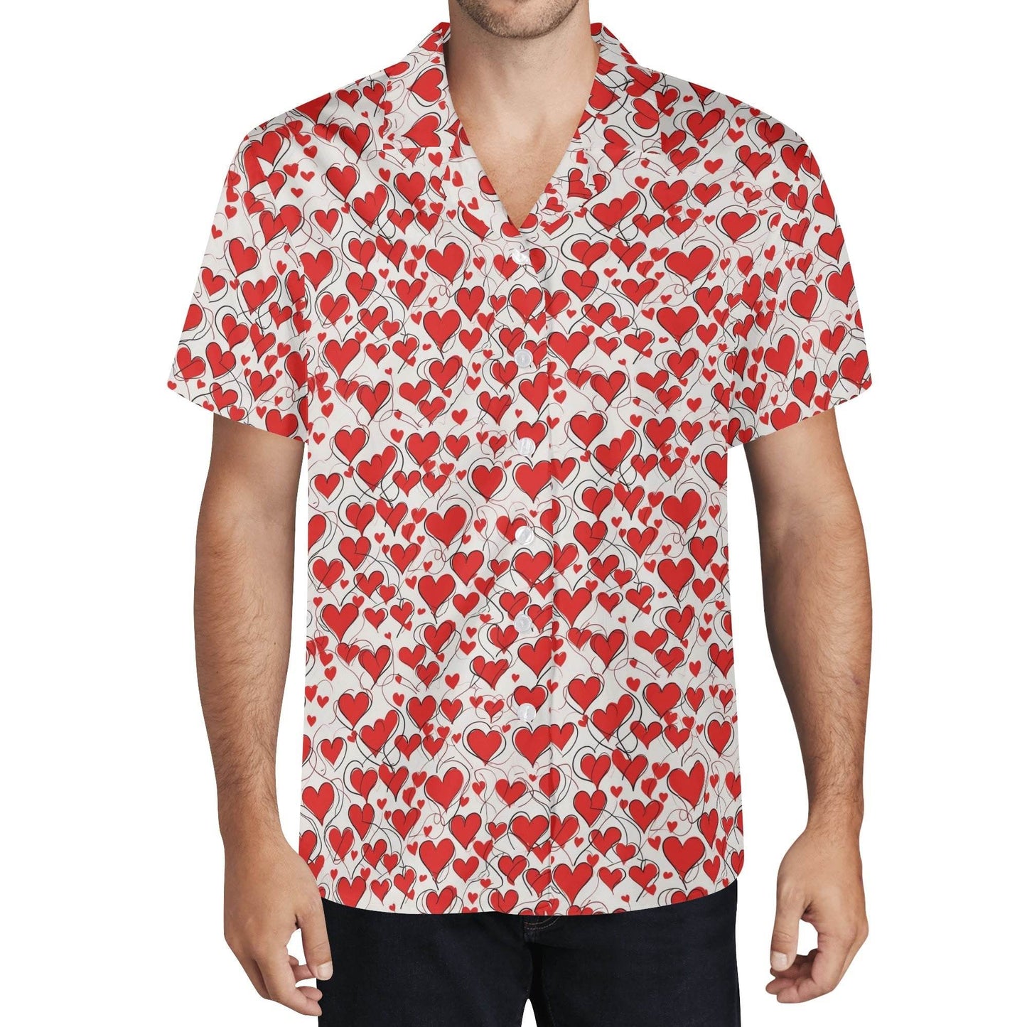 Scribble Hearts Men's Casual Hawaiian Shirt - DeRose Seasonal