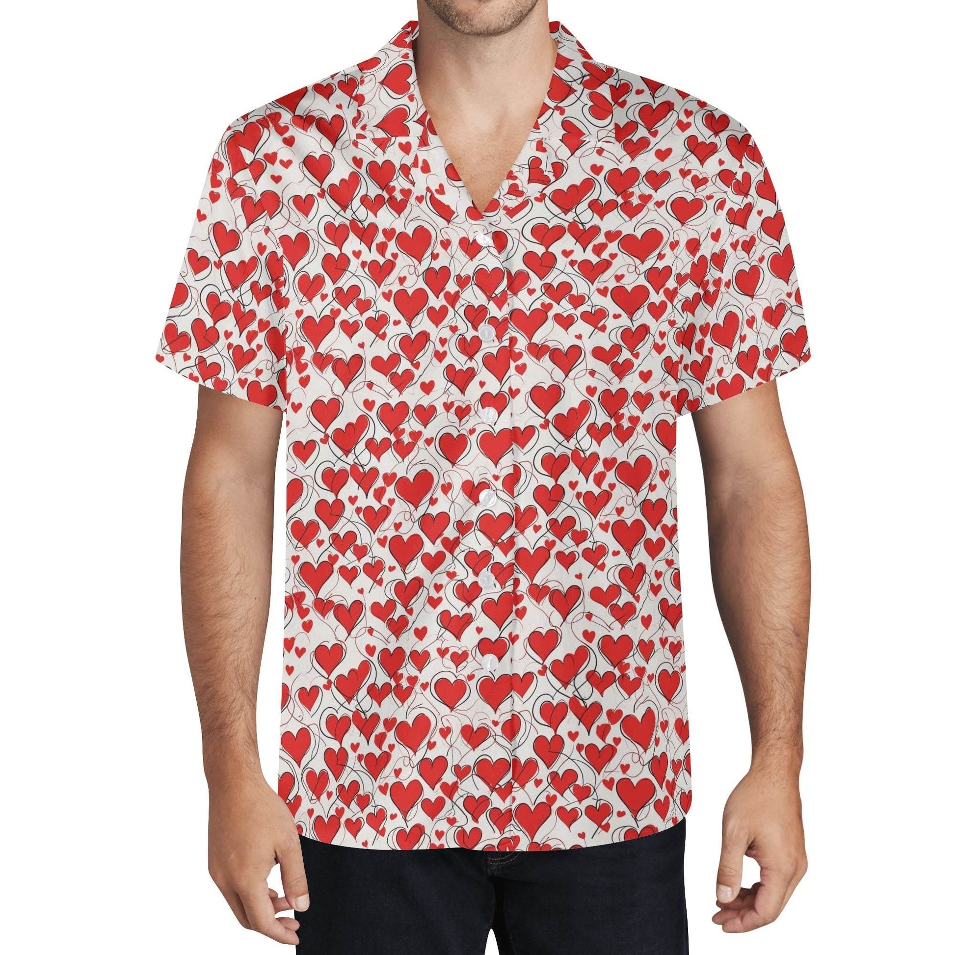 Scribble Hearts Men's Casual Hawaiian Shirt - DeRose Seasonal