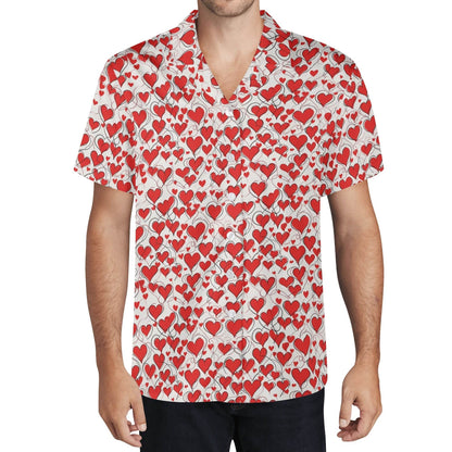 Scribble Hearts Men's Casual Hawaiian Shirt - DeRose Seasonal