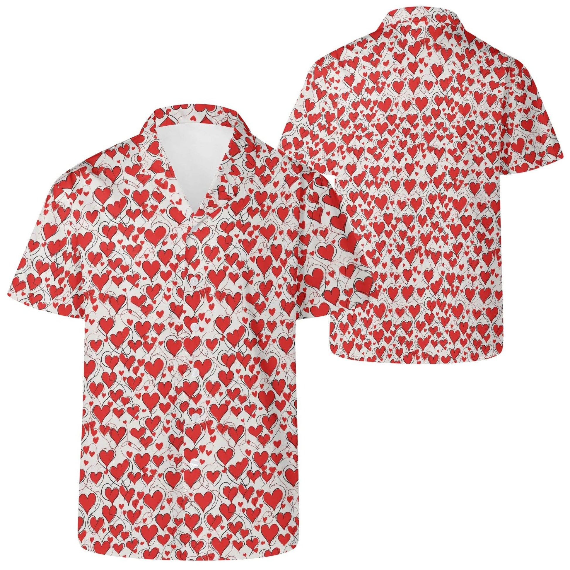 Scribble Hearts Men's Casual Hawaiian Shirt - DeRose Seasonal