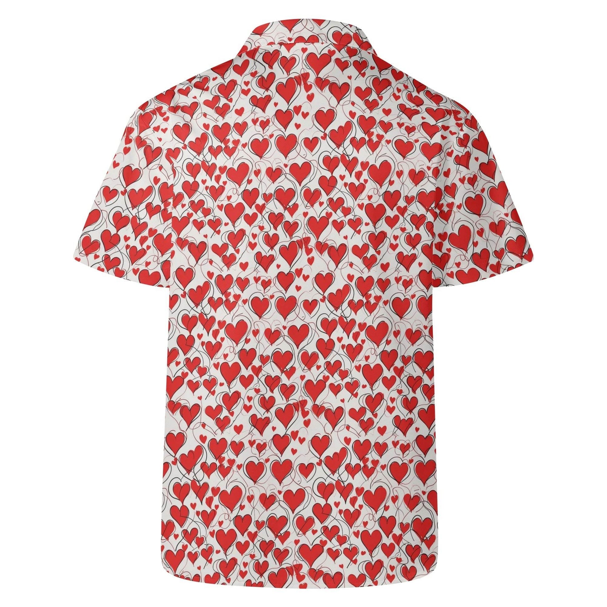 Scribble Hearts Men's Casual Hawaiian Shirt - DeRose Seasonal