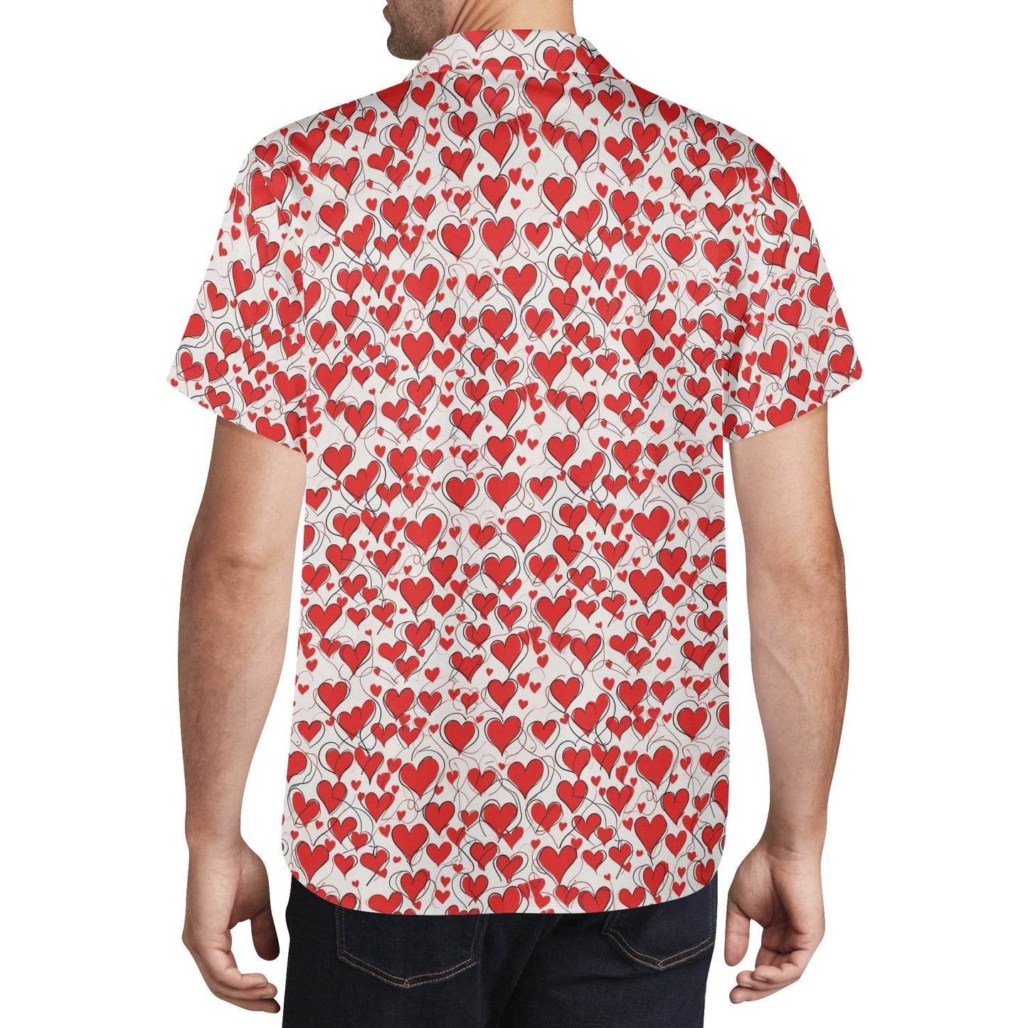 Scribble Hearts Men's Casual Hawaiian Shirt - DeRose Seasonal