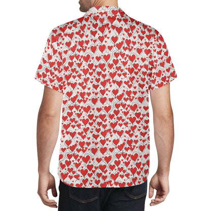 Scribble Hearts Men's Casual Hawaiian Shirt - DeRose Seasonal