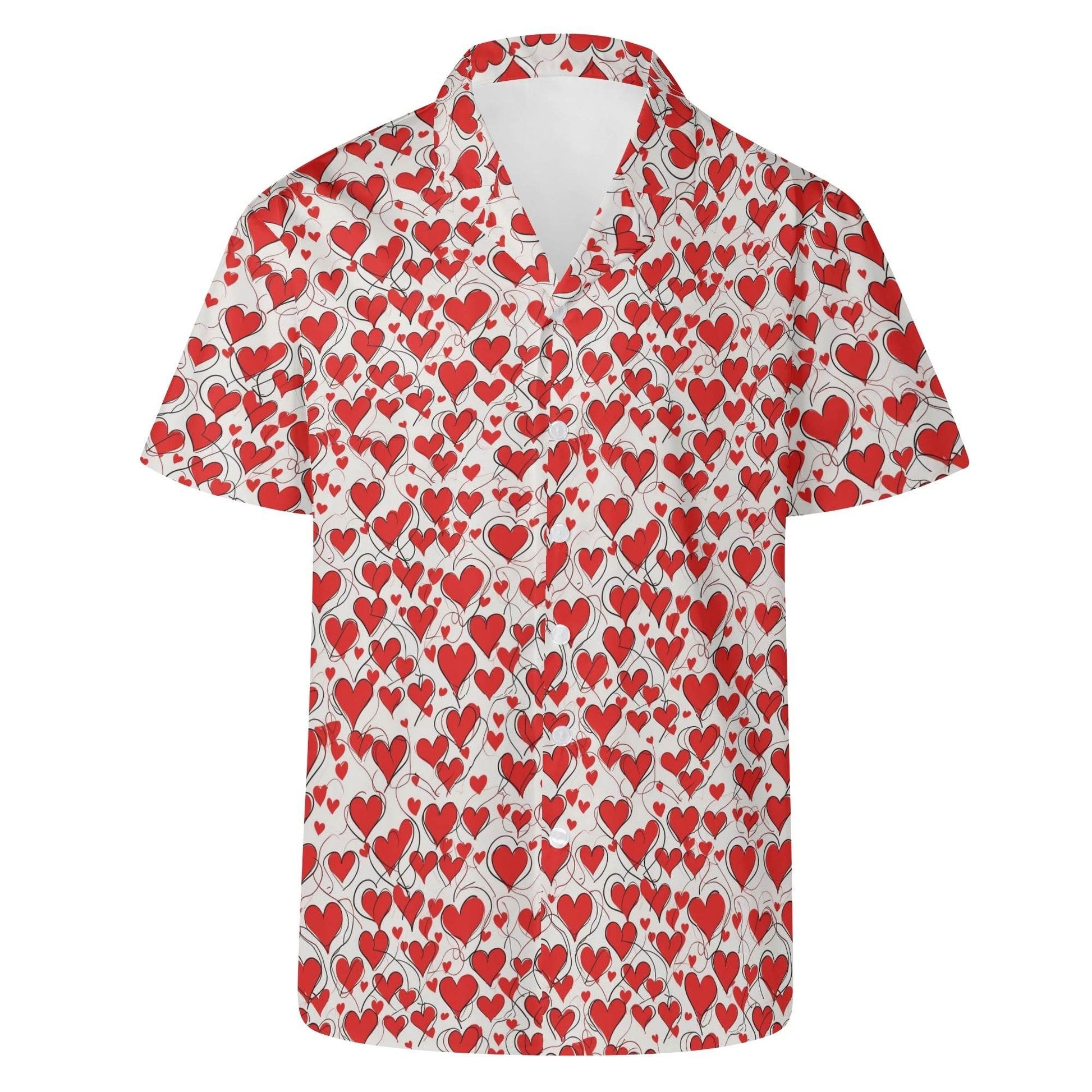Scribble Hearts Men's Casual Hawaiian Shirt - DeRose Seasonal