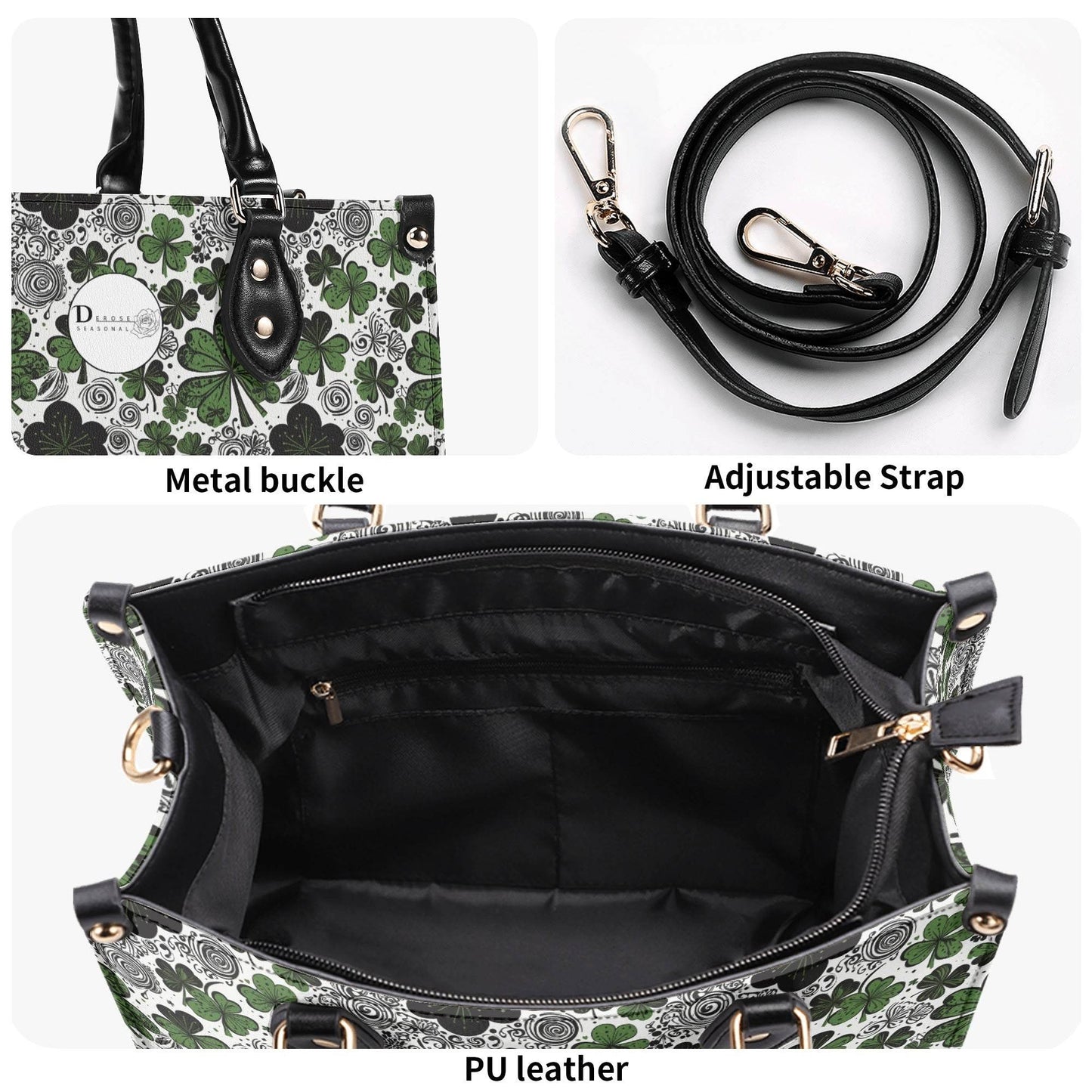 Scribbled Clover Luxury Women Leather Handbag (3 sizes) - DeRose Seasonal