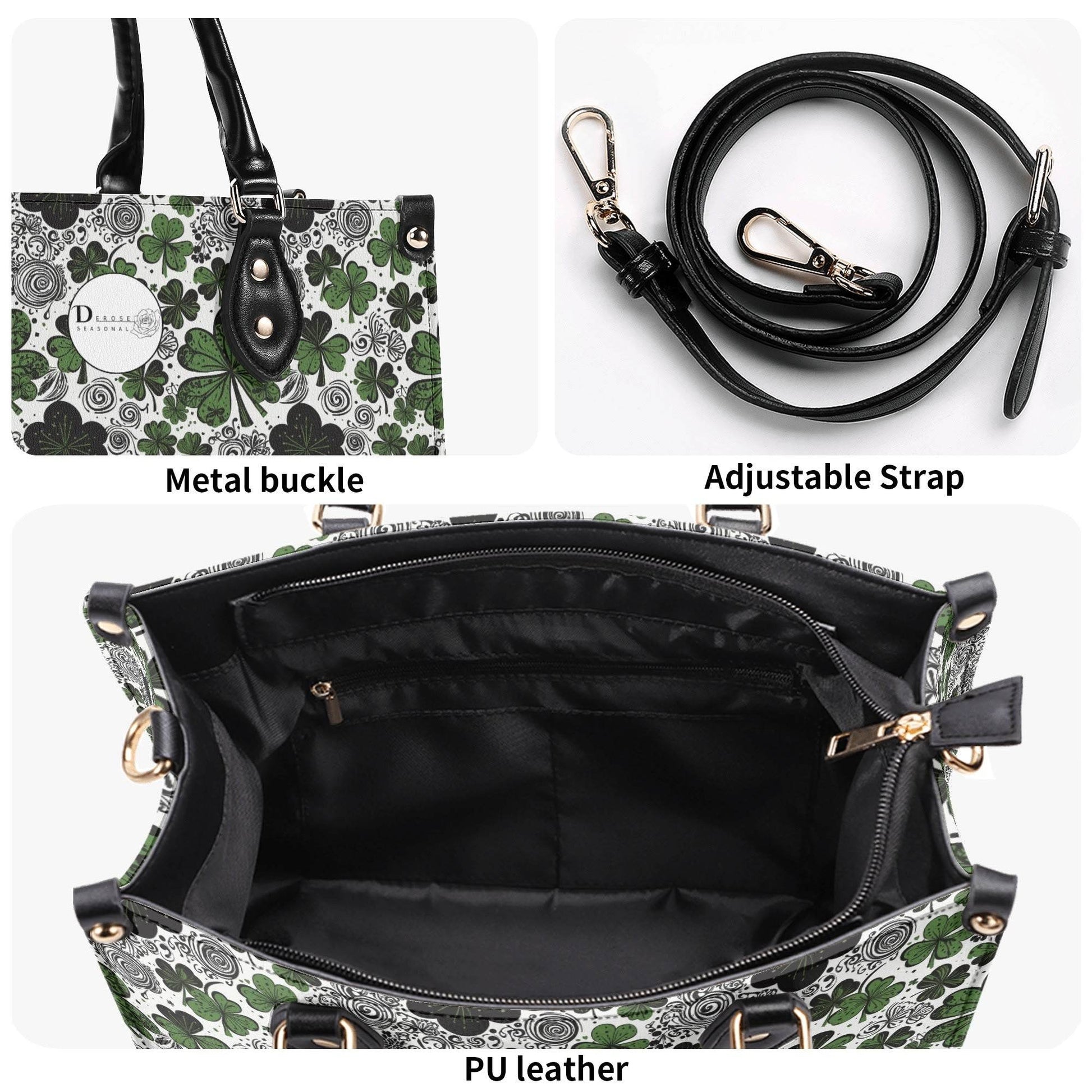Scribbled Clover Luxury Women Leather Handbag (3 sizes) - DeRose Seasonal