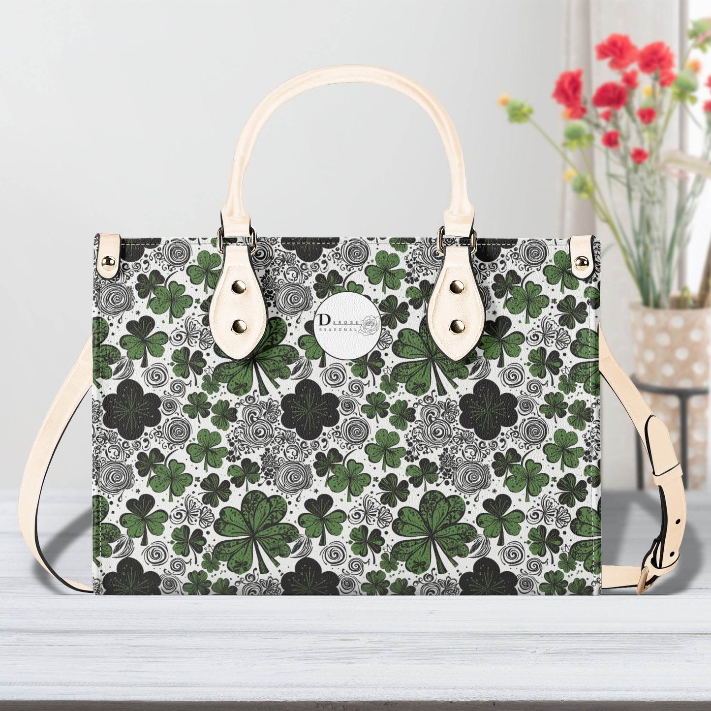 Scribbled Clover Luxury Women Leather Handbag (3 sizes) - DeRose Seasonal