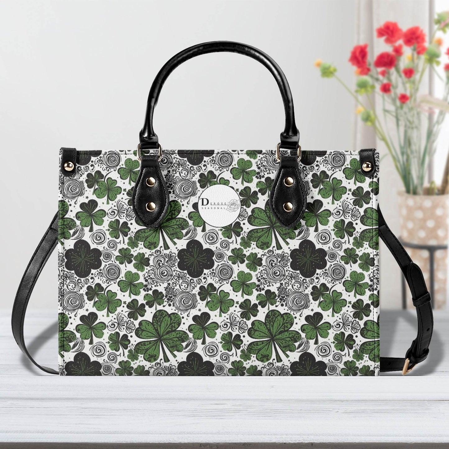 Scribbled Clover Luxury Women Leather Handbag (3 sizes) - DeRose Seasonal