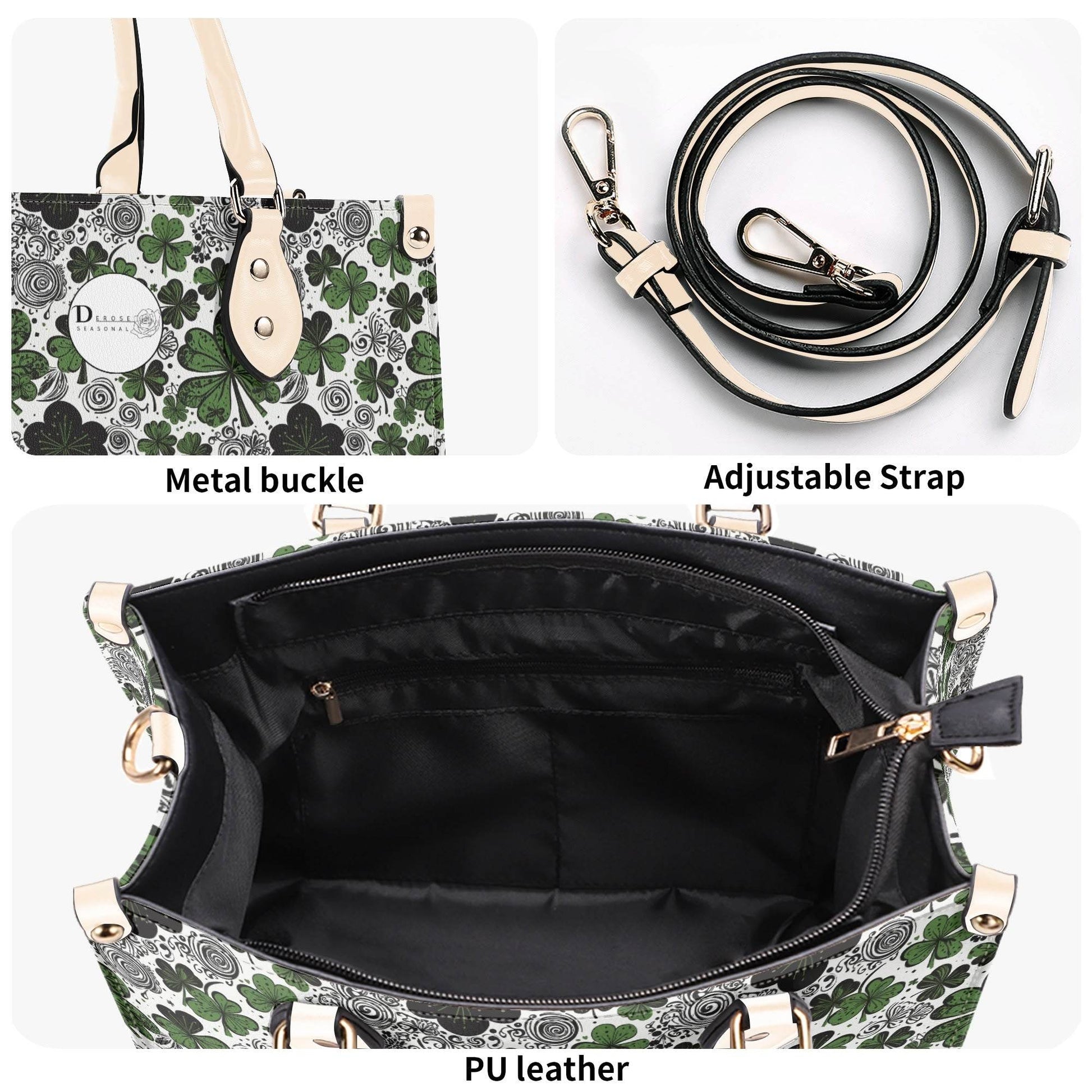 Scribbled Clover Luxury Women Leather Handbag (3 sizes) - DeRose Seasonal