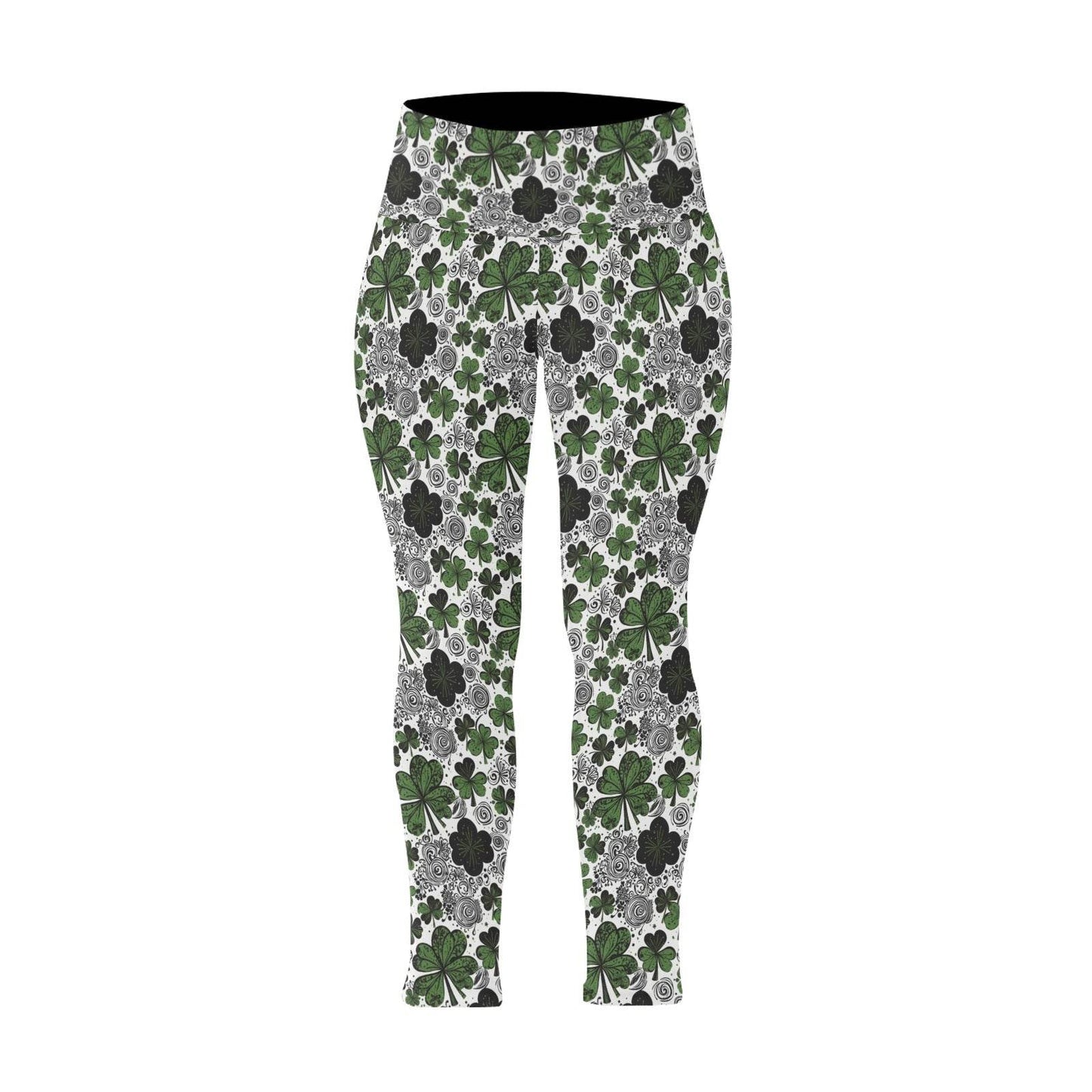 Scribbled Clovers Women's Plus Size High Waited Leggings Women's High Waist Leggings(Plus Size)(ModelL45) - DeRose Seasonal