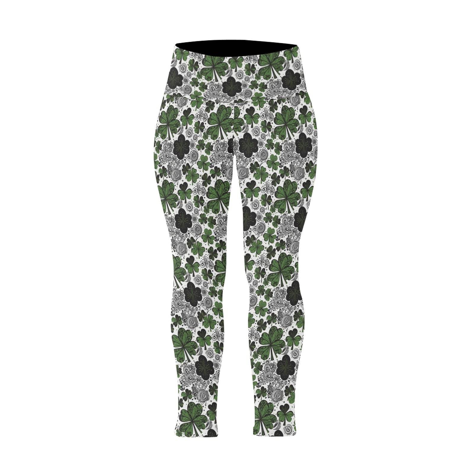 Scribbled Clovers Women's Plus Size High Waited Leggings Women's High Waist Leggings(Plus Size)(ModelL45) - DeRose Seasonal