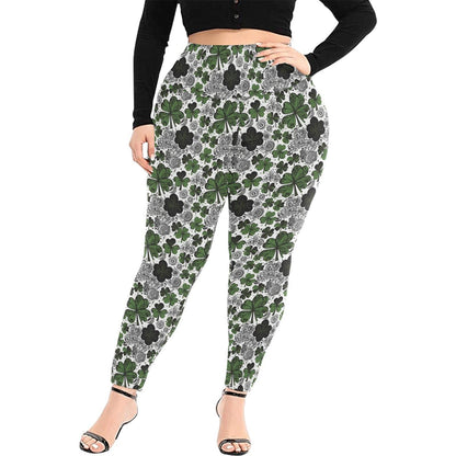 Scribbled Clovers Women's Plus Size High Waited Leggings Women's High Waist Leggings(Plus Size)(ModelL45) - DeRose Seasonal