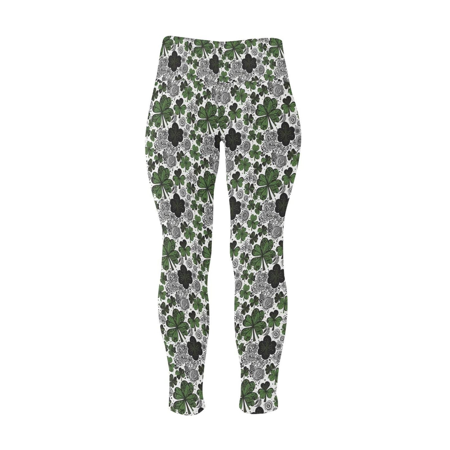 Scribbled Clovers Women's Plus Size High Waited Leggings Women's High Waist Leggings(Plus Size)(ModelL45) - DeRose Seasonal