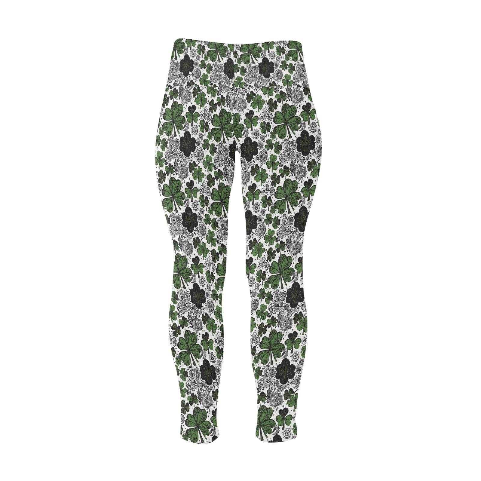 Scribbled Clovers Women's Plus Size High Waited Leggings Women's High Waist Leggings(Plus Size)(ModelL45) - DeRose Seasonal