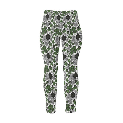 Scribbled Clovers Women's Plus Size High Waited Leggings Women's High Waist Leggings(Plus Size)(ModelL45) - DeRose Seasonal