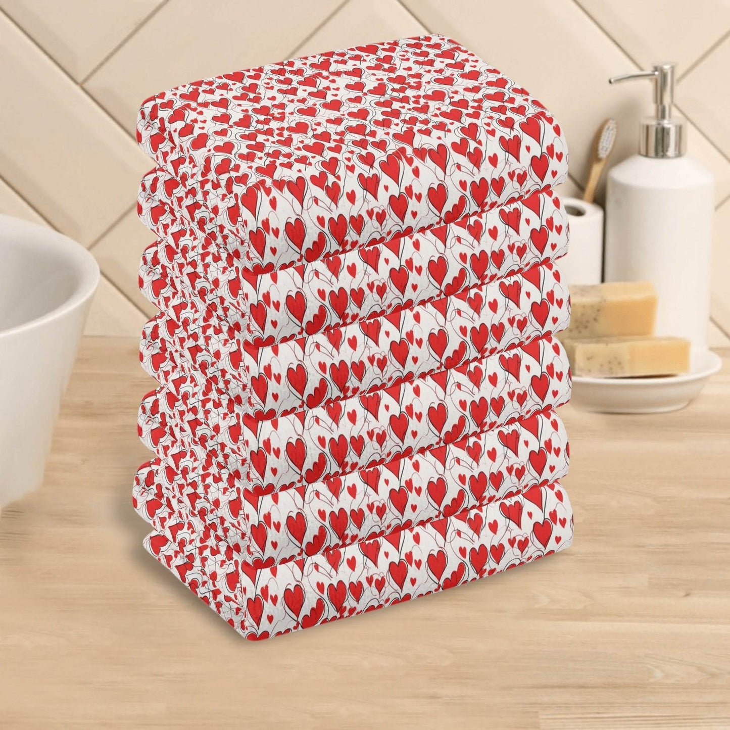 Scribbled Hearts Hand Towels (6 Pcs) - DeRose Seasonal
