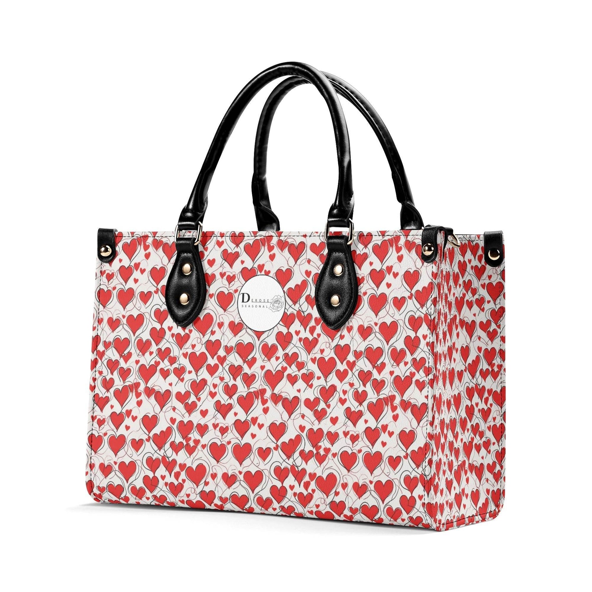 Scribbled Hearts Luxury Women Leather Handbag (3 sizes) - DeRose Seasonal